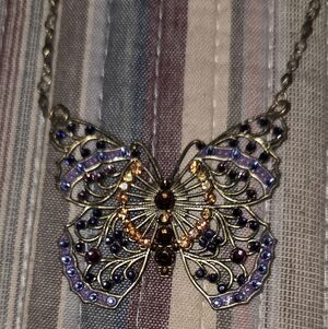 Anne Koplik Large Openwork Purple Butterfly Necklace Swarovski Crystal